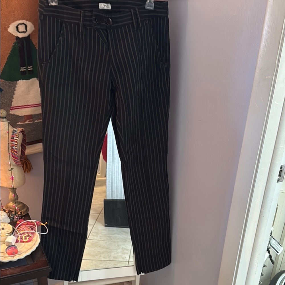 ZARA Black Striped Trouser pants with zippers on pant leg